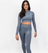 VANO WEAR Sportoutfit / fitness kleding set voor dames / fitness legging + sport top (grijs/blauw)