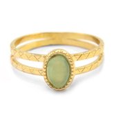 Ring - Stainless steel - Aventurine - Goudkleurig - Maat 17