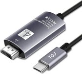 TOJ USB C Naar HDMI Kabel / Adapter - 4K@60Hz - Laptop / Telefoon / Nintendo Switch HDMI Kabel - 1.8 meter - Grijs