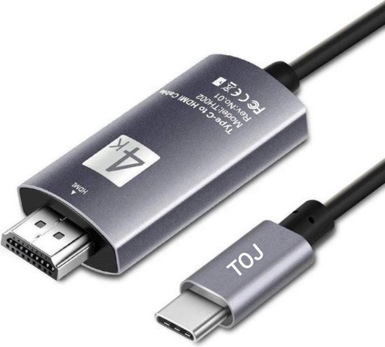 TOJ USB C Naar HDMI Kabel / Adapter - 4K@60Hz - Laptop / Telefoon - 1.8  meter - Grijs | bol.com