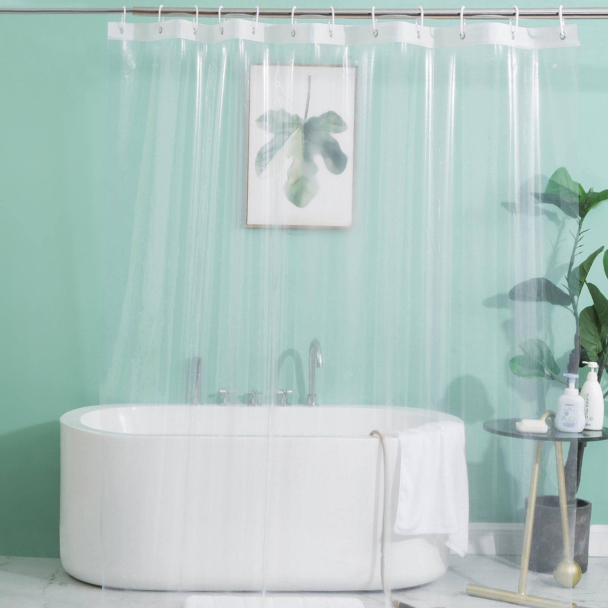 3BMT Douchegordijn met Ringen Transparant 180 x 200 cm