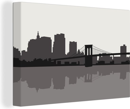 Canvas schilderij 180x120 cm - Wanddecoratie Een vector illustratie van de Amerikaanse Brooklyn Bridge - Muurdecoratie woonkamer - Slaapkamer decoratie - Kamer accessoires - Schilderijen