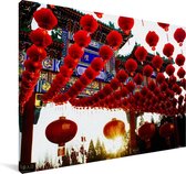 Canvas Schilderij Rode lampionnen in Beijing - 80x60 cm - Wanddecoratie