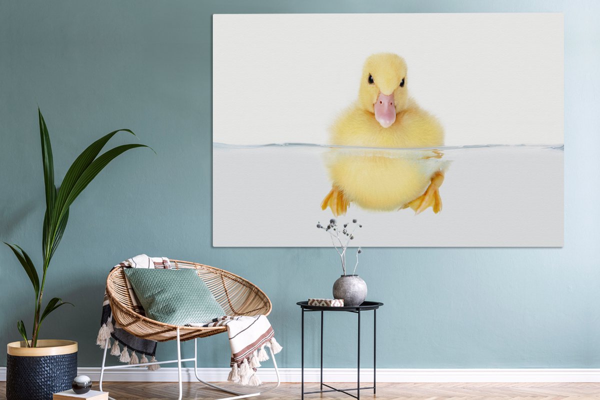 Canvas schilderij 180x120 cm - Wanddecoratie Zwemmende baby eend - Muurdecoratie woonkamer - Slaapkamer decoratie - Kamer accessoires - Schilderijen — afbeelding 6