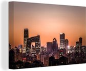 Canvas Schilderij Beijing skyline met zonsondergang - 60x40 cm - Wanddecoratie