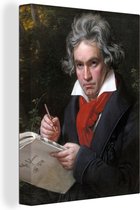 Canvas Schilderij Portret van Beethoven met bladmuziek - 60x80 cm - Wanddecoratie