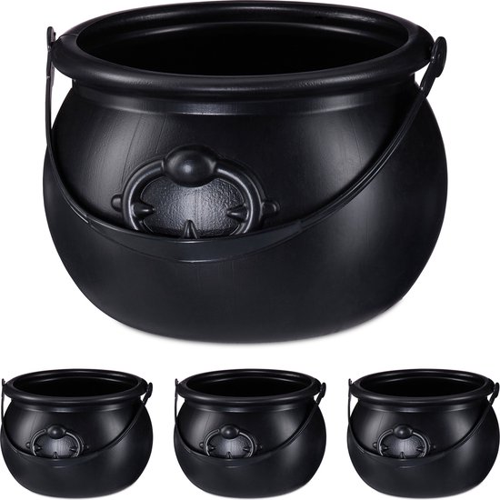 4x heksenketel zwart - Halloween ketel - kunststof - heksen ketel - 13 x 19 cm