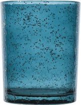 TheeLichthouder Glas Rond - Waxinelichthouder - DonkerBlauw Glitter - ø10cm