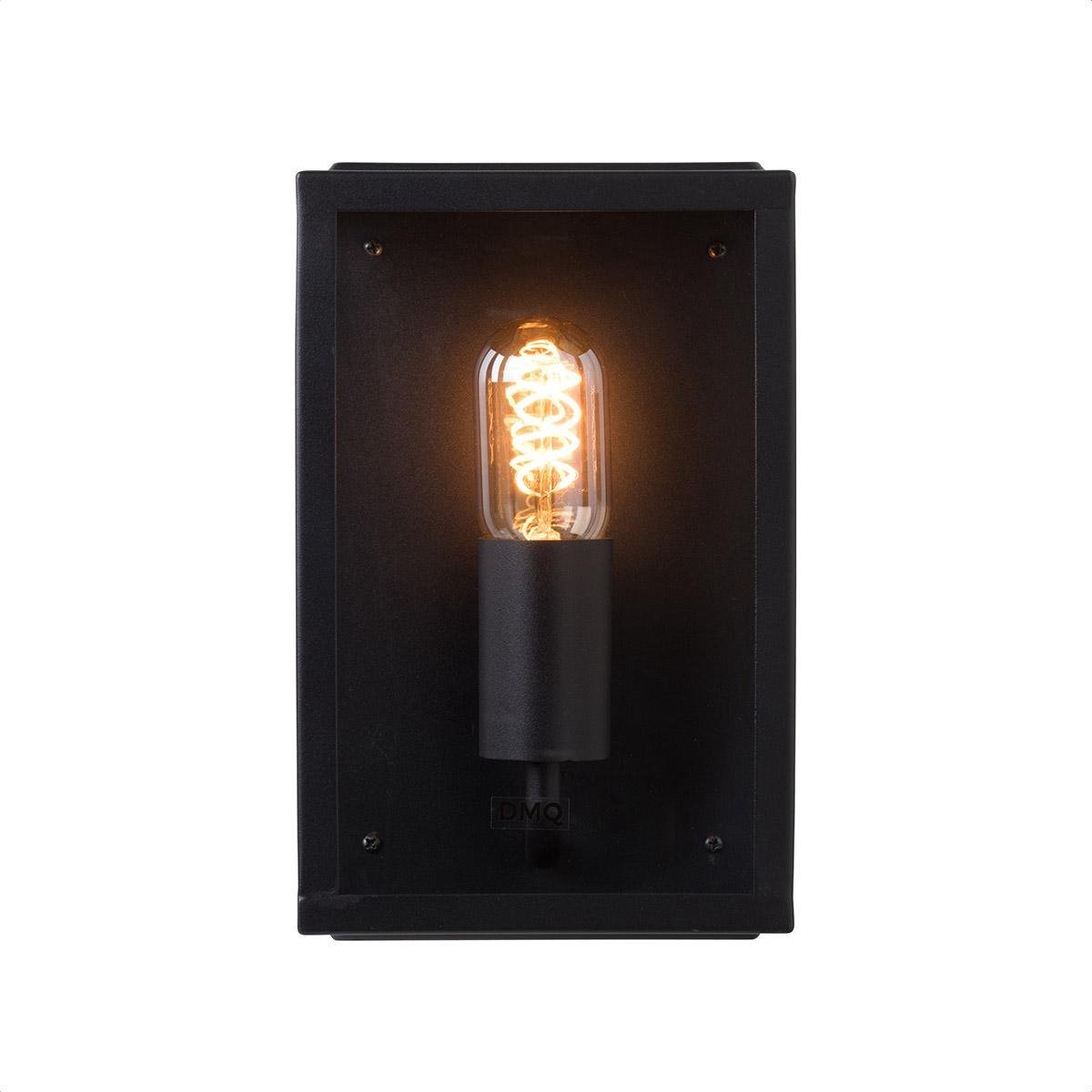 DMQ Buitenlamp Boston 25cm - IP44 Wandlamp Zwart Industrieel met Glas - E27