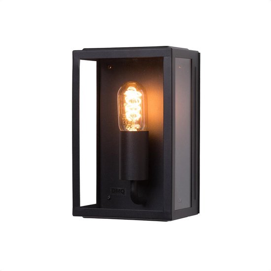 DMQ Buitenlamp Boston 25cm - IP44 Wandlamp Zwart Industrieel met Glas - E27