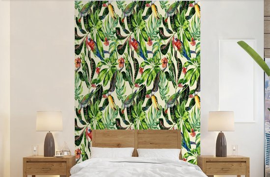 Papier peint - Papiers Papier peint photo Fleurs - Hibiscus - Vogel - Motif - Largeur 155 cm x Hauteur 240 cm