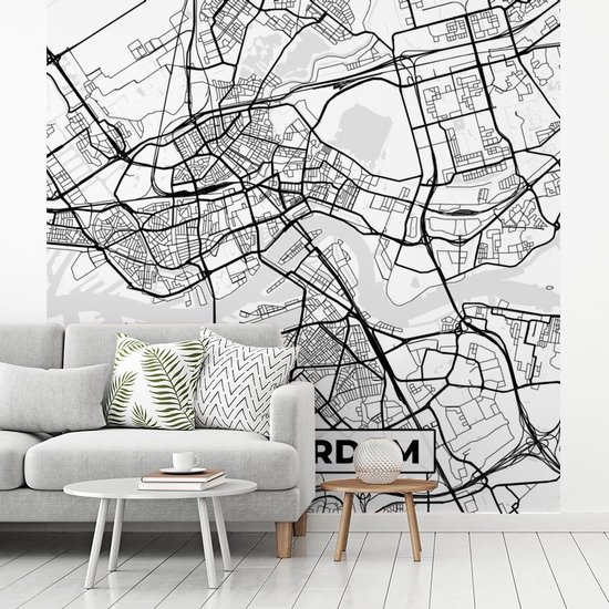 Papier peint - Carte Papier peint photo - Rotterdam - Zwart - Wit - Largeur 240 cm x hauteur 240 cm