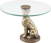 PTMD Chela Ronde Bijzettafel Panter Voet - H20,5 x Ø30 cm - Glas/ijzer - Goud