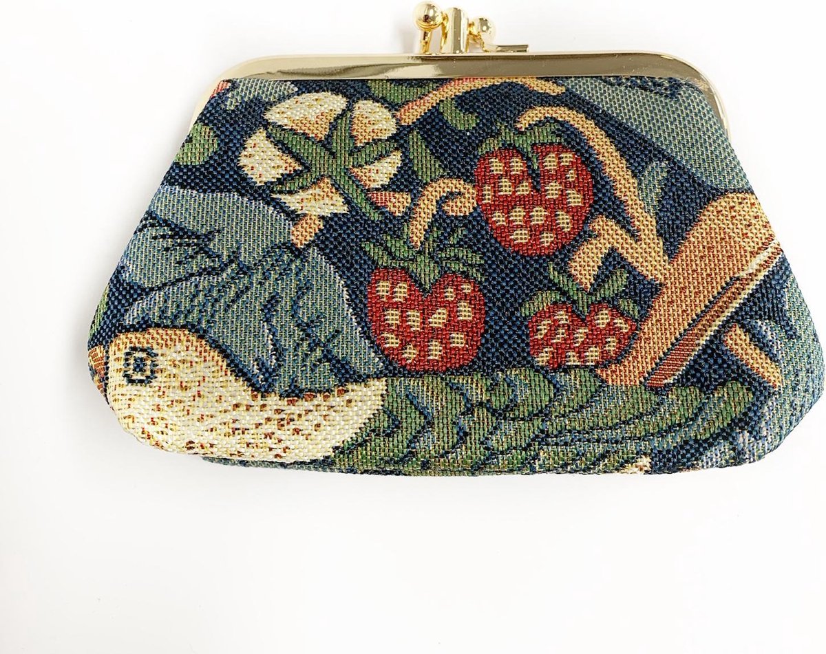 Signare Klipportemonnee - Gobelin - Strawberry - Aardbeien - Blauw