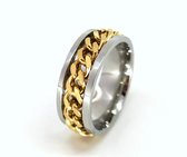 Stoer -  RVS - stress ringen - maat 21 zilver met los schakel goudkleur ketting in midden in die je mee kan draaien.