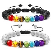 Victorious Set Chakra Natuurstenen Kralen Armband – Heren Armband – Dames Armband – Zwart & Wit – 15 t/m 22cm