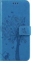 Samsung Galaxy A21 Bookcase - Blauw - Bloemen - Portemonnee Hoesje