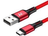 USB-C Data- en Laadkabel - 2.4A Snellader Kabel - Fast en Quick Charge Oplaadkabel - Type C Naar USB-A - Oplaadsnoer Telefoon - Laptop - Gevlochten Nylon – Rood – 3 Meter - Wilsem ®