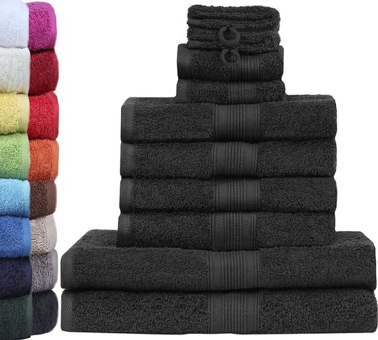 GREEN MARK 10-delige handdoekenset van 100% katoen – 4 handdoeken 50×100 cm, 2 badhanddoeken 70×140 cm, 2 gastendoekjes 30×50 cm en 2 washandjes - Natuurlijk/Crème