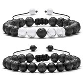 Victorious Set Natuurstenen Kralen Armband – Heren Armband – Dames Armband – Zwart & Wit – 15 t/m 22cm