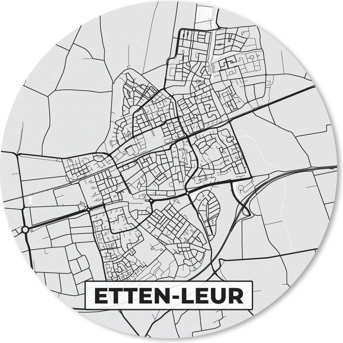 Muismat rond 30x30 cm - Mousepad Stadskaart - Etten-Leur - Grijs - Wit - Ronde muismatten