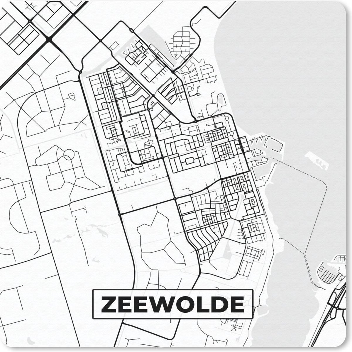 Muismat 20x20 cm - Mousepad Kaart - Zeewolde - Zwart - Wit - Muismatten
