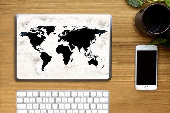 Autocollant pour ordinateur portable - 11,6 pouces - Wereldkaart - Zwart - Bois - 30x21cm - Autocollants pour ordinateur portable - Skin pour ordinateur portable - Couverture