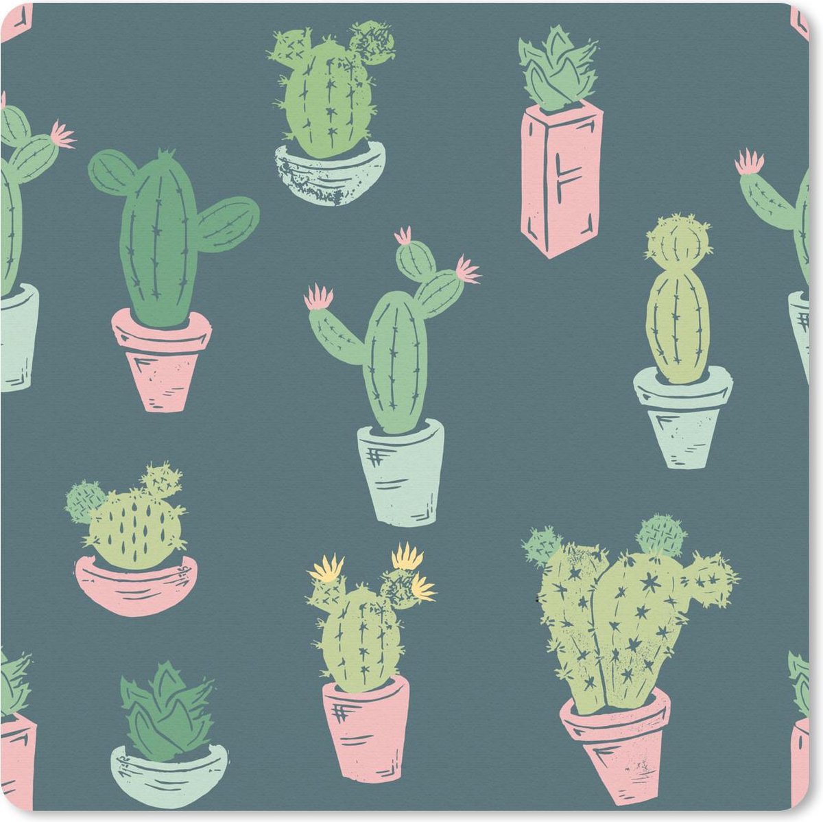 Muismat 20x20 cm - Mousepad Zomer - Cactus - Blauw - Muismatten