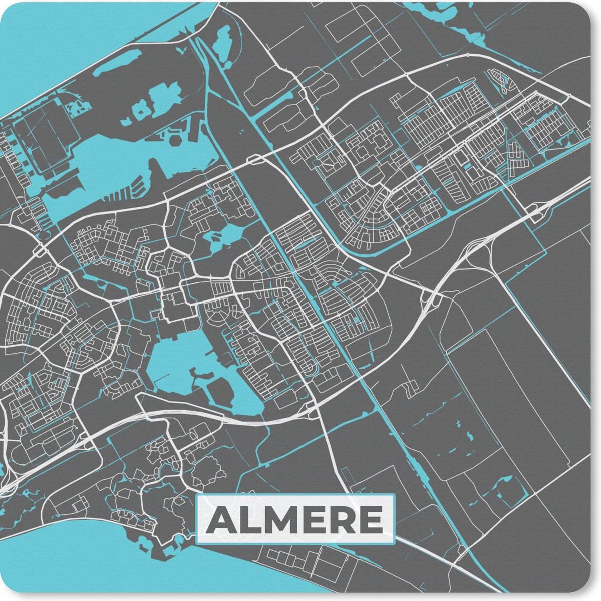 Muismat 20x20 cm - Mousepad Stadskaart - Almere - Grijs - Blauw - Muismatten