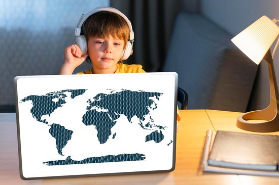 Sticker pour ordinateur portable - 15,6 pouces - Wereldkaart - Formes - Blauw