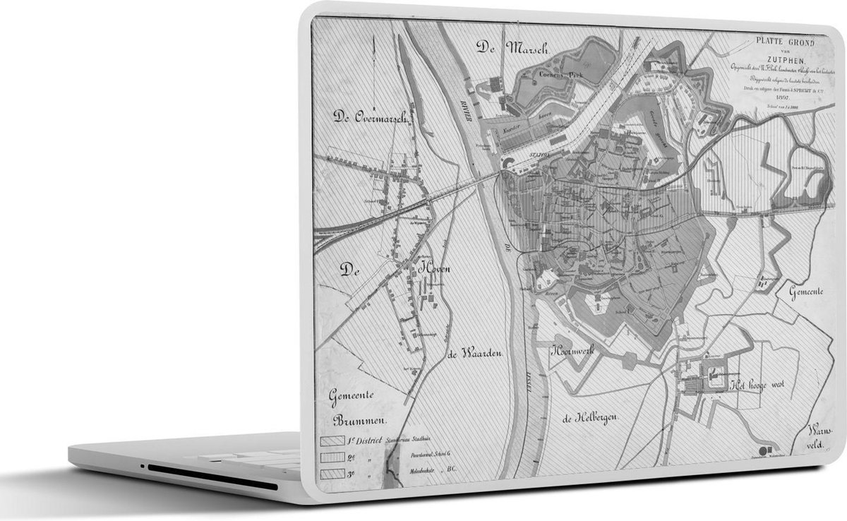 Laptop sticker - 10.1 inch - Plattegrond - Zutphen - Antiek - 25x18cm - Laptopstickers - Laptop skin - Cover - Stadskaart