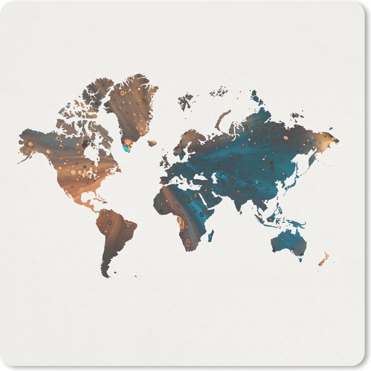 Muismat 20x20 cm - Mousepad Wereldkaart - Blauw - Oranje - Muismatten