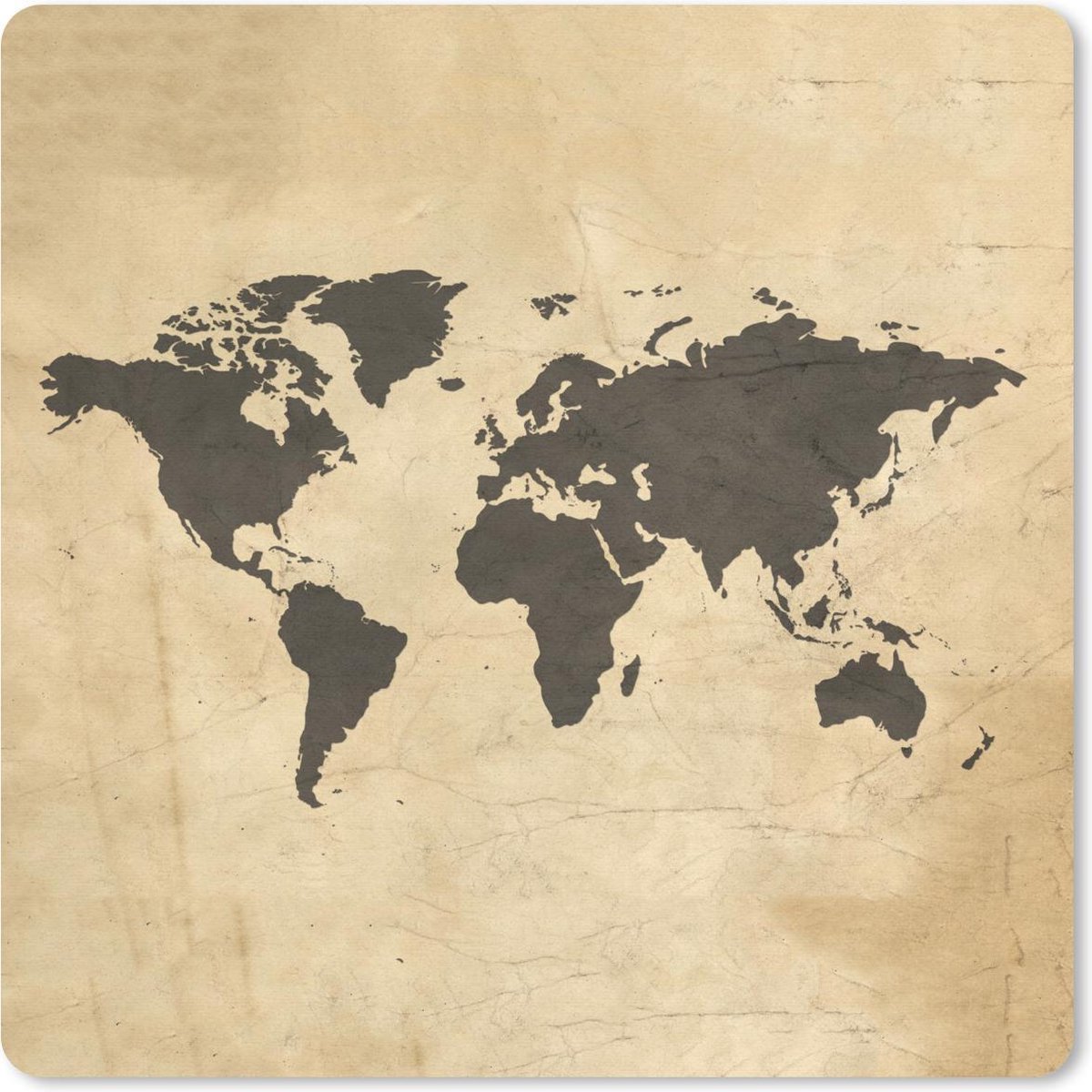 Muismat 20x20 cm - Mousepad Wereldkaart - Kleuren - Bruin - Muismatten