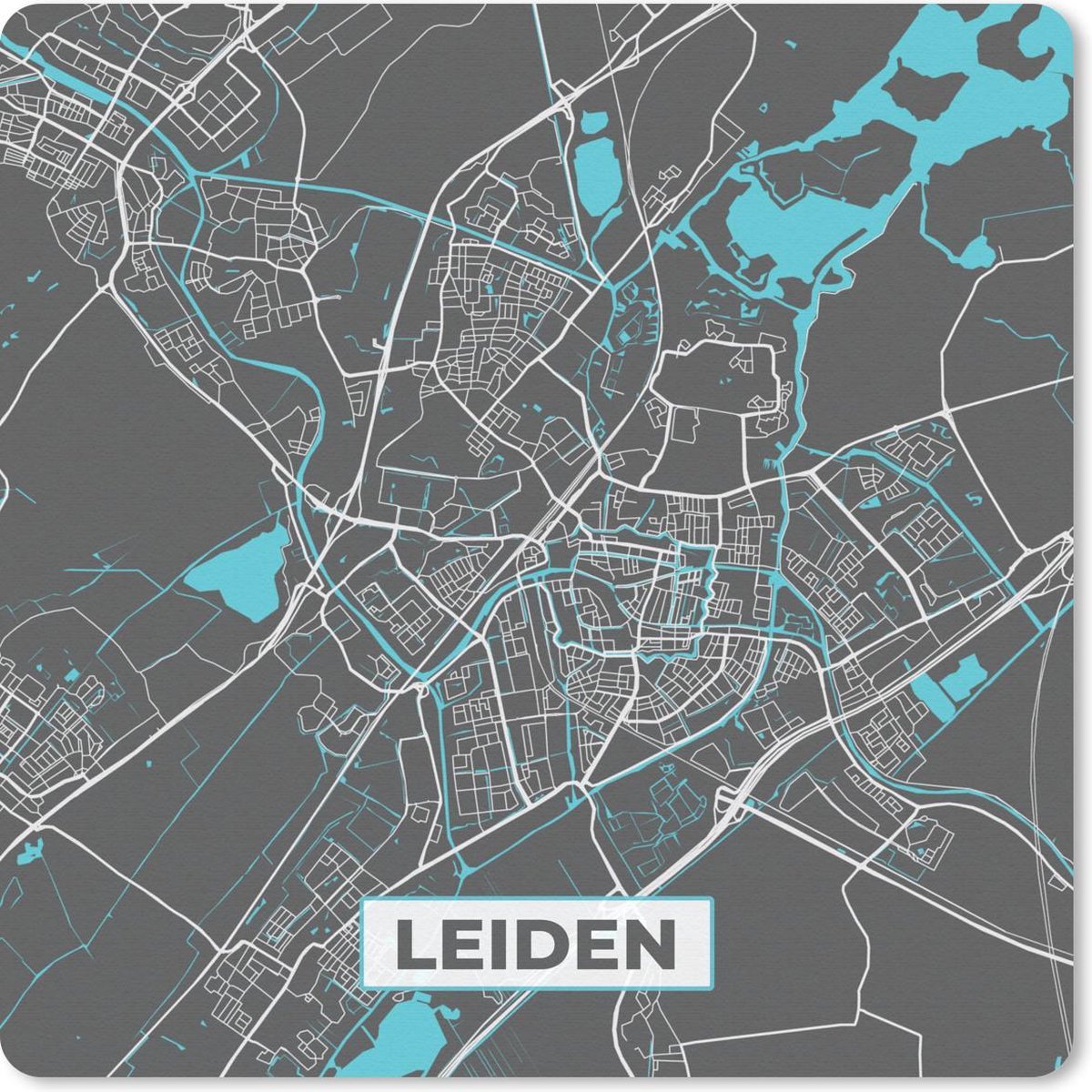 Muismat 20x20 cm - Mousepad Plattegrond - Leiden - Grijs - Blauw - Muismatten - Stadskaart