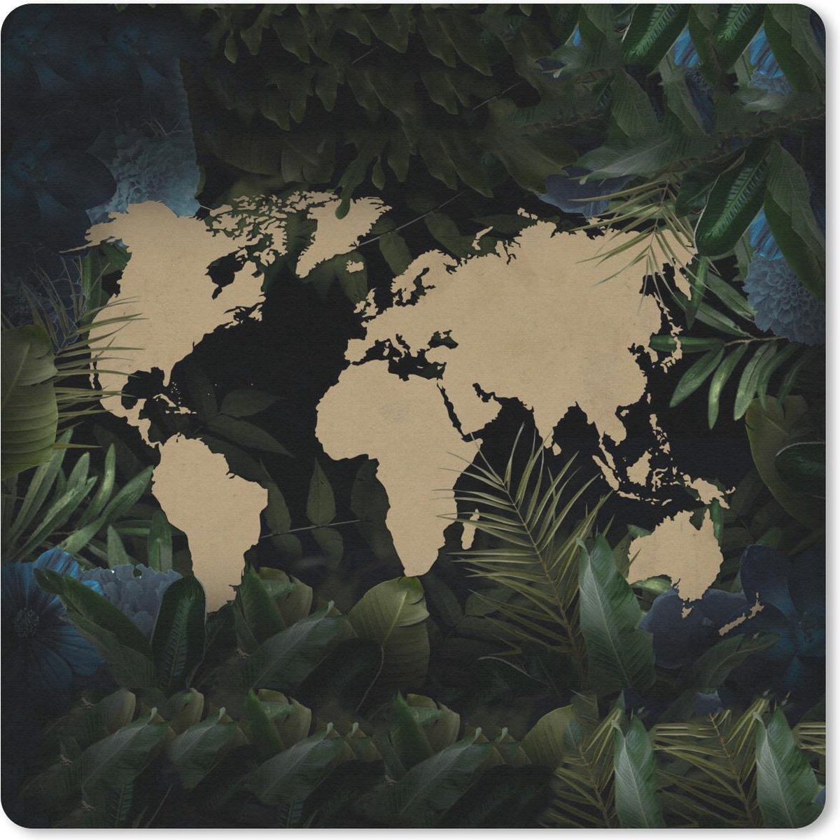 Muismat 20x20 cm - Mousepad Wereldkaart - Planten - Tropisch - Muismatten
