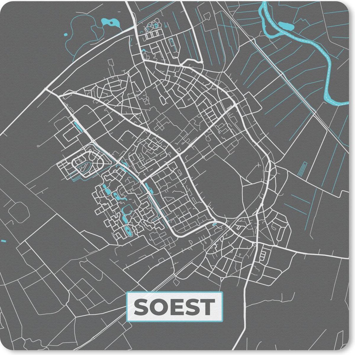 Muismat 20x20 cm - Mousepad Stadskaart - Soest - Grijs - Blauw - Muismatten