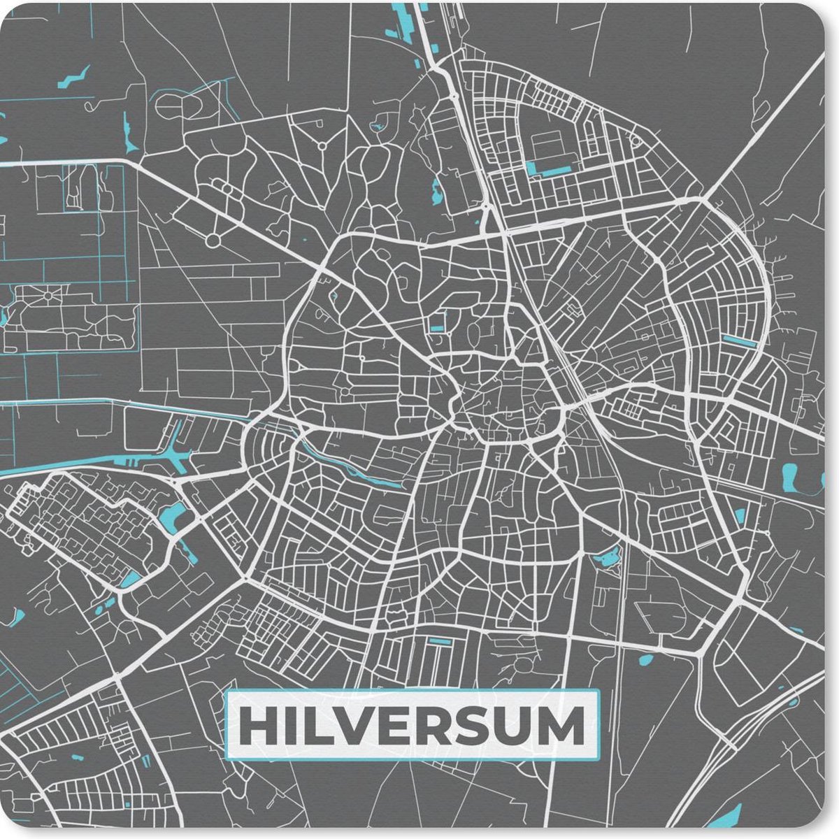 Muismat 30x30 cm - Mousepad Plattegrond - Hilversum - Grijs - Blauw - Muismatten - Stadskaart
