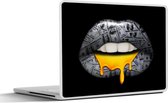 Laptop sticker - 10.1 inch - Lippen - Geld - Zwart Wit - 25x18cm - Laptopstickers - Laptop skin - Cover