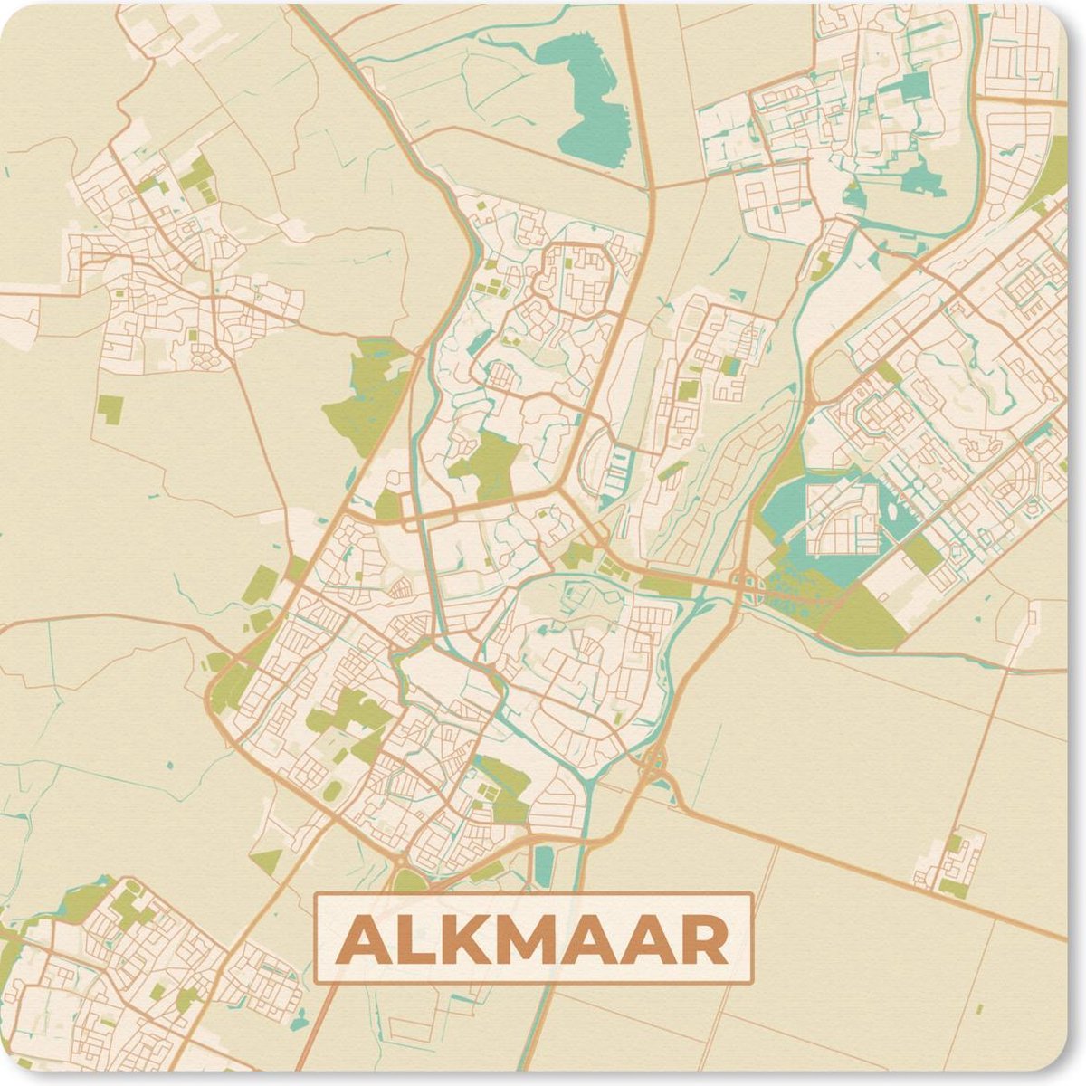 Muismat 20x20 cm - Mousepad Kaart - Alkmaar - Vintage - Muismatten