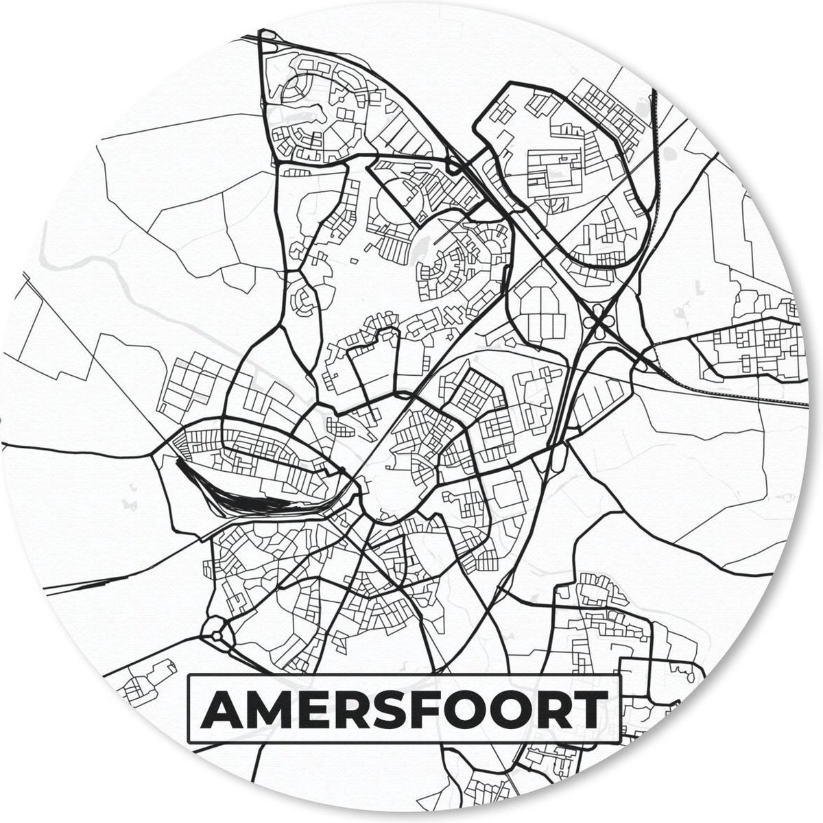 Muismat rond 30x30 cm - Mousepad Kaart - Amersfoort - Zwart - Wit - Ronde muismatten