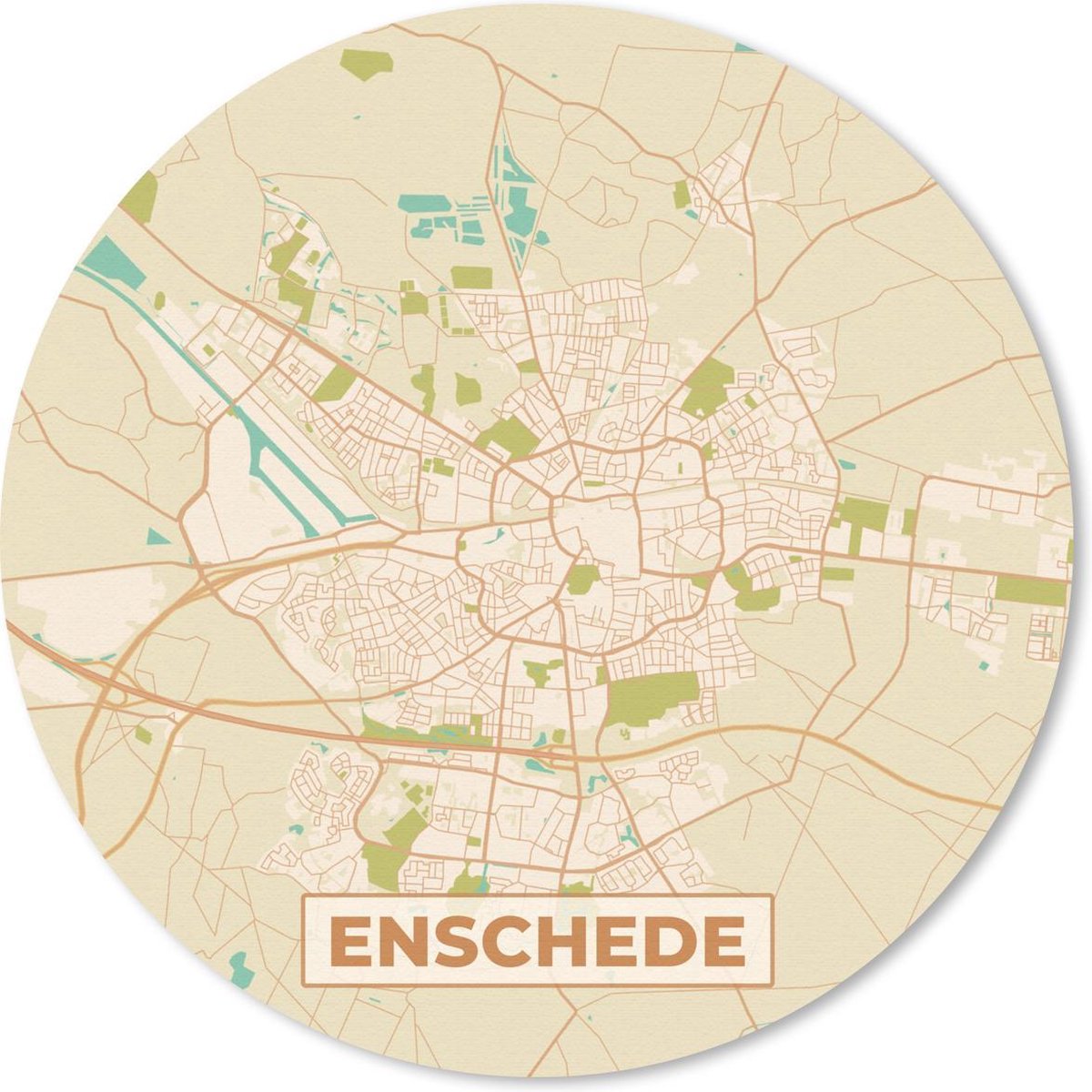 Muismat rond 20x20 cm - Mousepad Stadskaart - Enschede - Vintage - Ronde muismatten