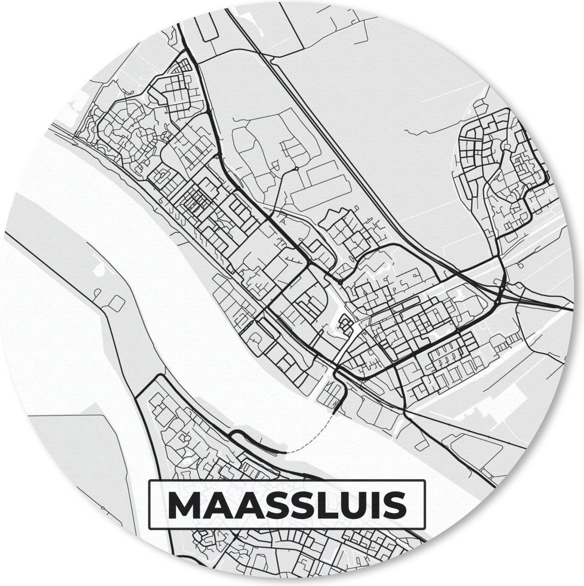 Muismat rond 30x30 cm - Mousepad Stadskaart - Maassluis - Grijs - Wit - Ronde muismatten