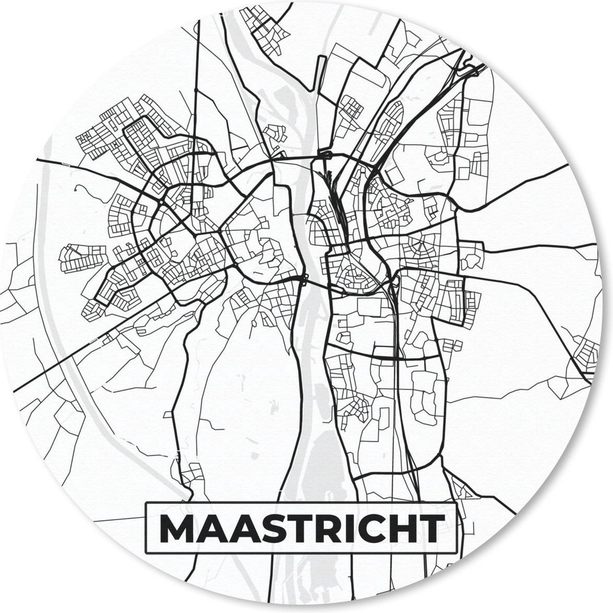 Muismat rond 30x30 cm - Mousepad Kaart - Maastricht - Zwart - Wit - Ronde muismatten