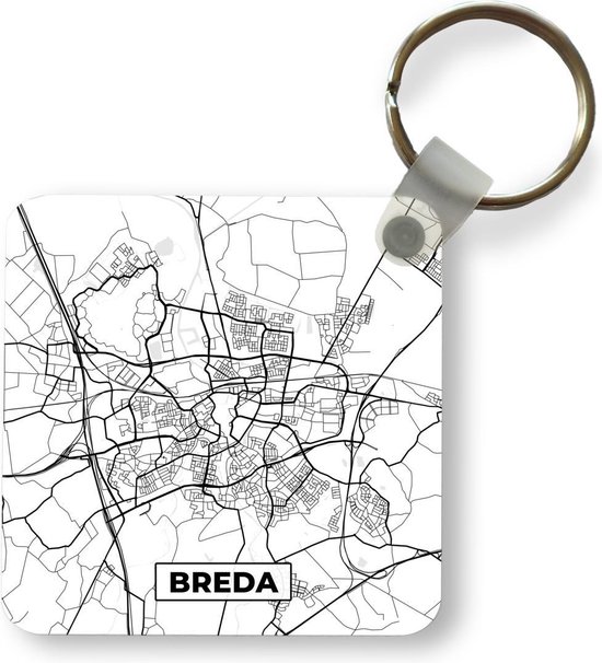 Sleutelhanger - Uitdeelcadeautjes - Kaart - Breda - Zwart - Wit  - Plastic