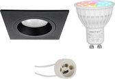 Mi-Light MiBoxer - LED Spot Set GU10 - Smart LED - Wifi LED - Slimme LED - 4W - RGB+CCT - Aanpasbare Kleur - Dimbaar - Pragmi Rodos Pro - Inbouw Vierkant - Mat Zwart - 93mm - BES LED