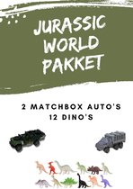 Jurassic World - Dinosaurus - Speelset - 2 Matchbox Auto - 6 Dinosaurussen - Dino Speelfiguren