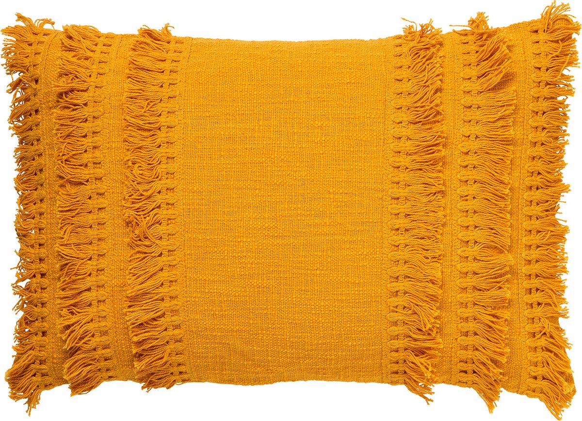 Dutch Decor FARA - Sierkussen 40x60 cm - 100% katoen - met franjes - Golden Glow - geel - 