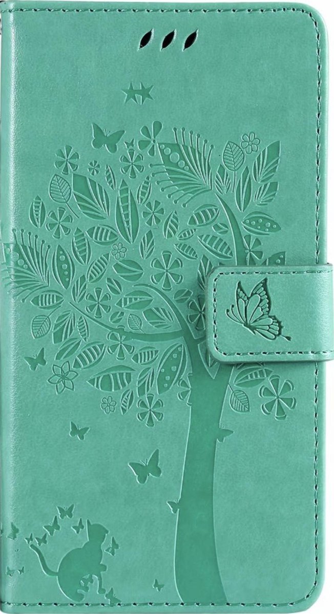 Geschikt voor Samsung Galaxy A72 Bookcase - Groen - Bloemen - Portemonnee Hoesje