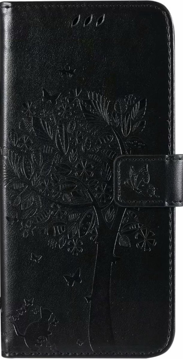 Geschikt voor Samsung Galaxy A21s Bookcase - Zwart - Bloemen - Portemonnee Hoesje