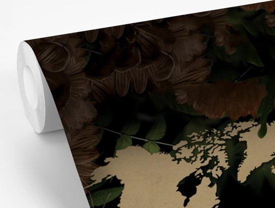 Papier peint - Papiers Papier peint photo Wereldkaart - Plantes - Fleurs - Largeur 280 cm x Hauteur 280 cm